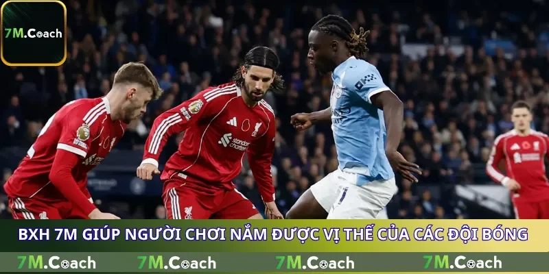 BXH 7M giúp người chơi nắm được vị thế của các đội bóng